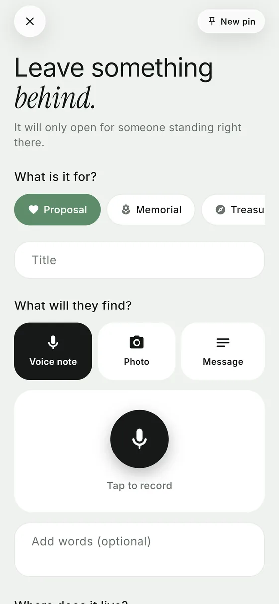 Leave something behind: creating a pin