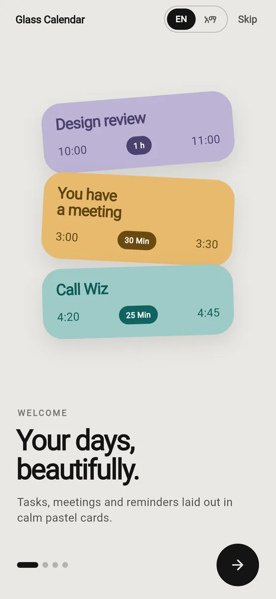 Onboarding: Your days, beautifully