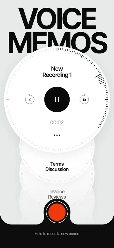 Playing a memo; the dial ticks trace loudness