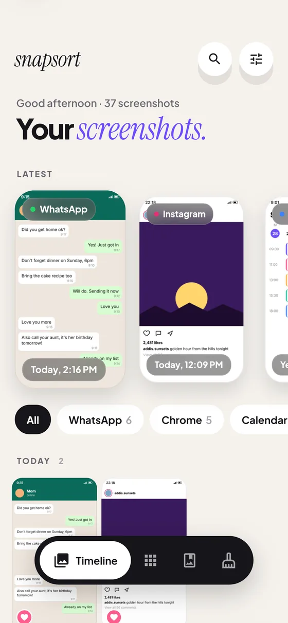 Timeline of your screenshots